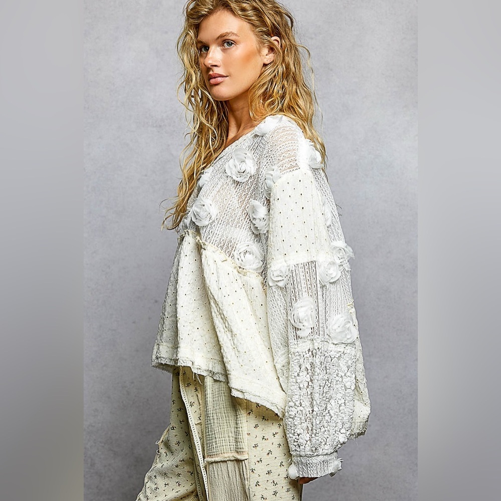 POL Ivory Lace Floral Blouse - Picture 2 of 3